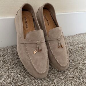 Women's Suede Tassel Loafers in Taupe